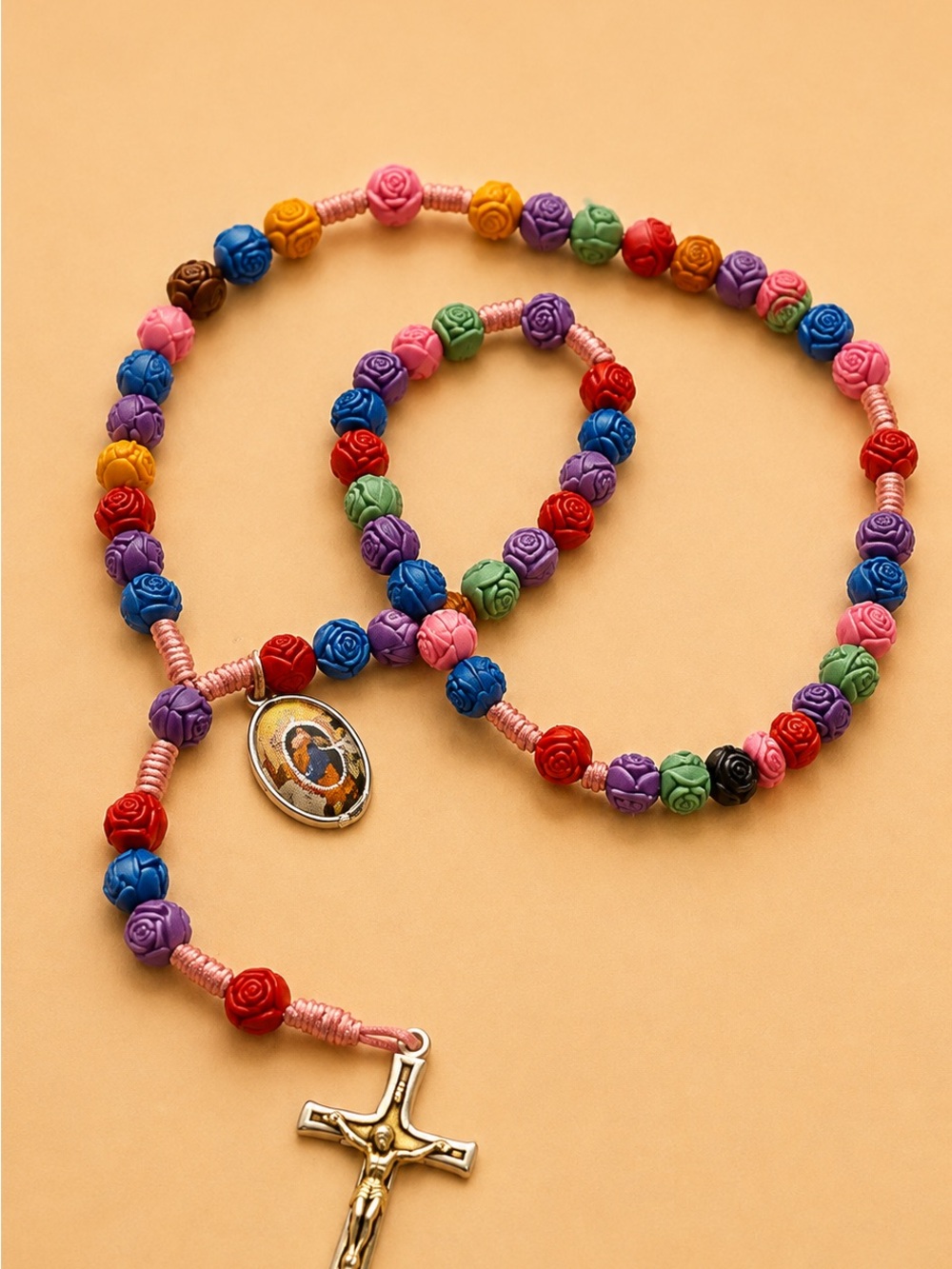 Rainbow Rose Bead Catholic Rosary